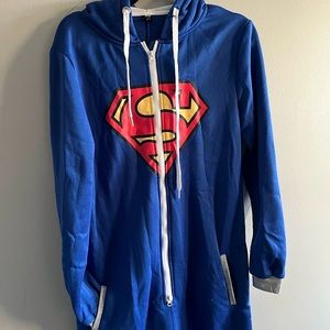 Fleece Superman Zip-up Onesie Hooded with Pockets Adult One Piece